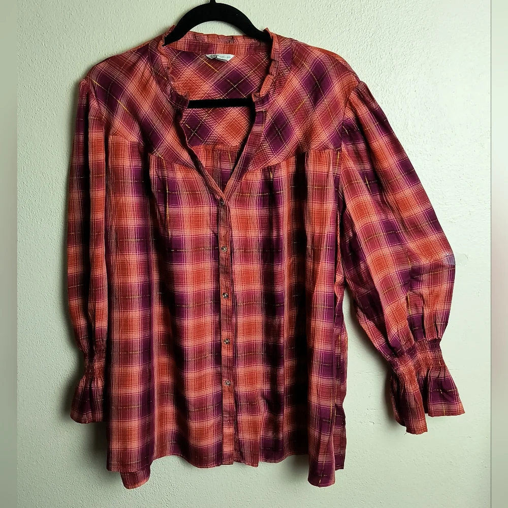 Cato 22/24W Plaid Long Sleeve Shirt Cottagecore Rodeo Cowgirl